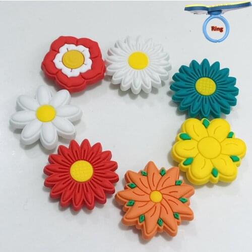 7PCS PVC Mix Flower Adjustable Ring Finger Jewelry Accessories Kids Holiday Finger Ring For Kids Pretty Trinkets
