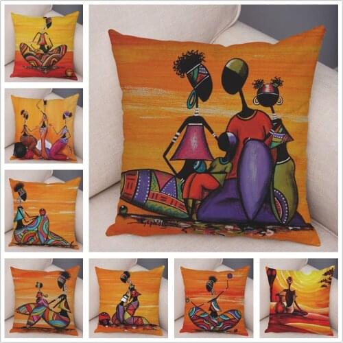 Abstract Painting Africa Life Pillowcase African Woman Home Decor Pillow Case Gallery Exotic Short Plush Cushion Cover 45x45cm