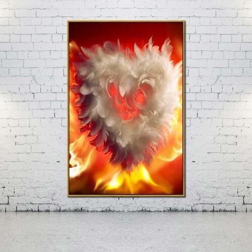 Artcozy Oil Canvas Painting serce ogien love For Home Decoration Wall Art