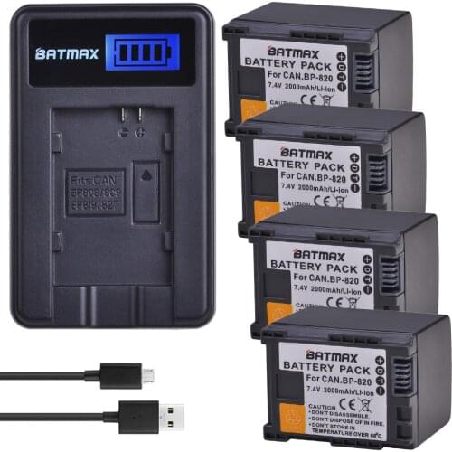 Batmax 4Pack BP-820 BP820 Camera battery +LCD USB Charger for Canon VIXIA HF G30, G40, XA20, and XA25 Camcorders Batteries