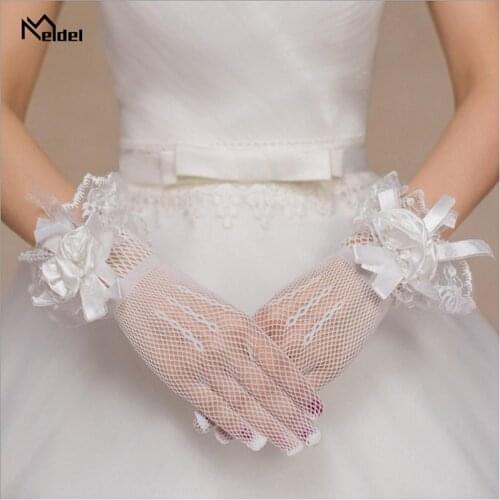 White Short Flower Wedding Gloves Bridal Gloves