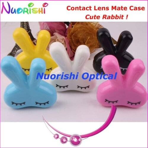 Free Shipping 10pcs Cute Rabbit design Contact Lens Box with Mirror C513 contact lens mate box