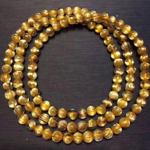 5mm Natural Gold Rutilated Bracelet Jewelry For Women Men Wealth Luck Titanium Crystal 3 Laps Round Beads Stretch Strands AAAAA
