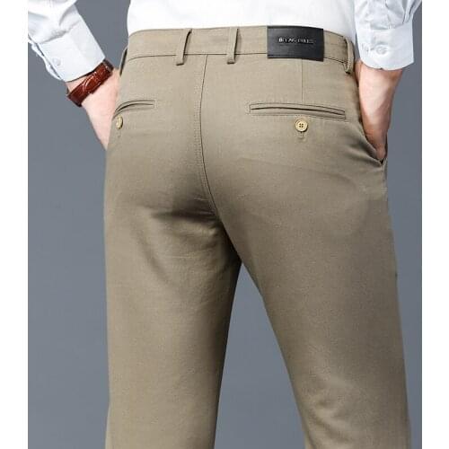 Classic Mens Khaki Casual Pants 2021 New Business Fashion Straight-fit Cotton Stretch Trousers Male Brand Clothing 40