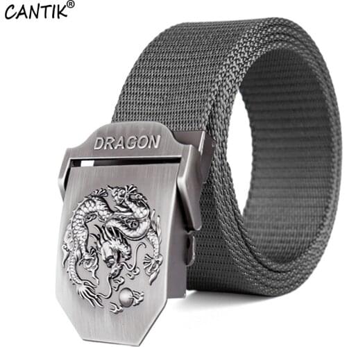 CANTIK Unique Chinese Dragon Playing Ball Automatic Buckle Belts Quality Nylon Striped Belt for Men Clothing Accessories CBCA151