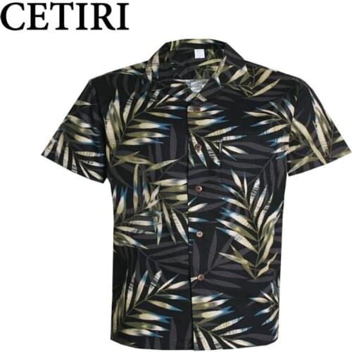 CETIRI Men Casual Shirt Short Sleeve High Quality Black Loose Hawaiian Shirt Male Bamboo Print Overshirt Camisa Korea