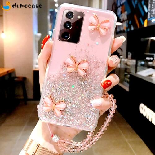 Shiny Glitter Butterfly Lanyard Case for Samsung Galaxy A12 A22 A32 A42 A52 A72 A82 A51 A71 A20 A21 A31 A41 A20E A50 A70 Coque