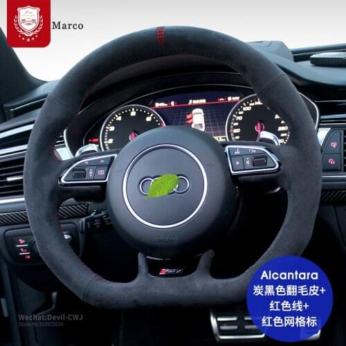 Black suede steering wheel cover For Audi S3 S5 S7 A5 A5 A7 S6 Audi TT R8 Q3 Q5 Q6 Q7 Real Alcantara hand-Stitch Grip Cover