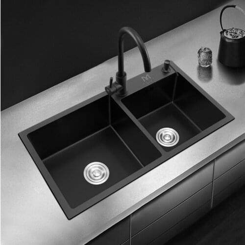 Black Kitchen Sink 304 Stainless Steel Vegetable Sink large size sink above counter or udermount Double bowl