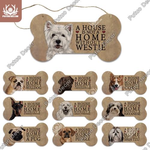 Putuo Decor Dog Tag Bone Sign Plaque Wood Lovely Friendship Wooden Pendant for Wooden Sign Dog House Decoration Wall Decor