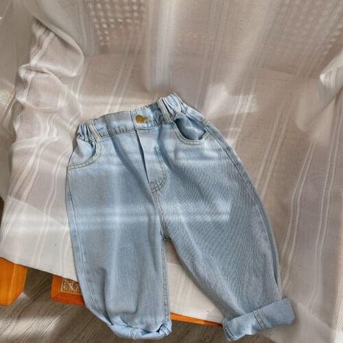 Childrens Trousers 2021 Spring Summer New Baby Boys Solid Loose Denim Pants Kids Fashion Korean Big Pocket Jeans for Boy 2-8 Y