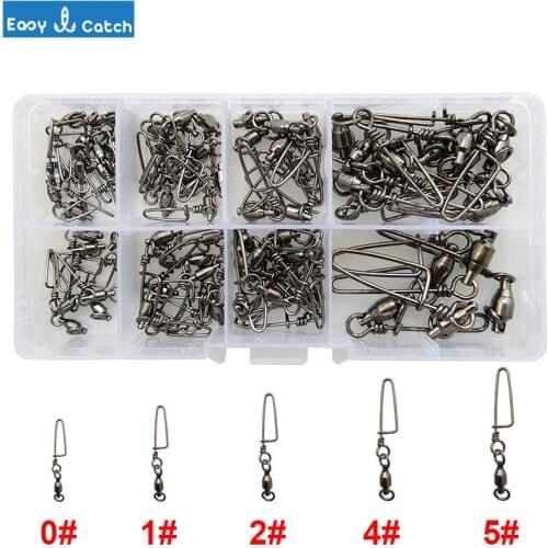 Easy Catch 75pcs Ball Bearing Fishing Swivel With Coastlock Snap Ball Bearing Swivels Hard Fishing Lures Connector Set With Box