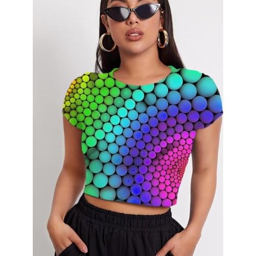 3d Tshirt Rainbow T shirt Women Colorful Navel Bare Psychedelic Tshirt Printed Abstract T-shirts 3d Womens Clothing Hip Hop New