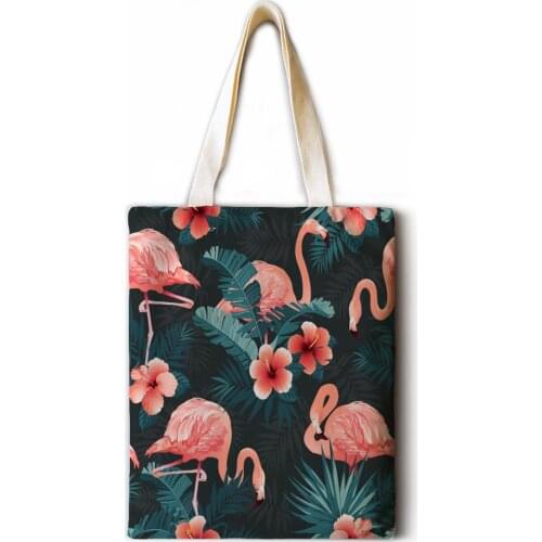 Flamingo Cotton Linen Tote Bag Fashion Shoulder Bag Ladies Leisure Eco Shopping High Quality Foldable Tote Bag