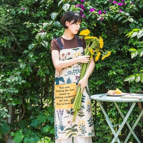 Nordic style Cotton printing aprons Green plant pattern Thickening apron for Baker Bar BBQ Work Wear 02