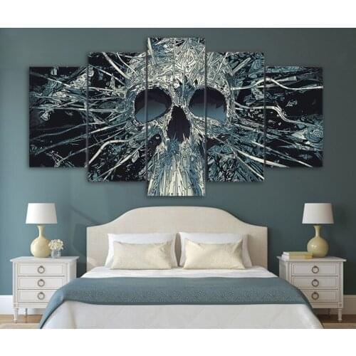 JIE DO ART 5 Pieces Canvas Paintings Printed Abstract Art Skull Wall Art Canvas Modular Living Room Bedroom Home Decoration