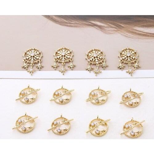2pcs korean Copper Plated Zircon ladies earrings vintage jewelry Snowflake Dreamcatcher Planet Pendant DIY Necklace Material