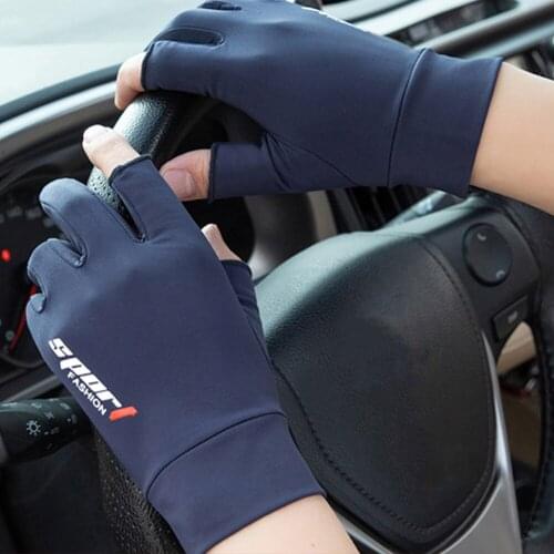 Summer Ice Silk Two Finger Uncover Gloves for Cycling Fishing Driving Non-Slip Sun Protection Breathable Anti-UV Outdoor Sports