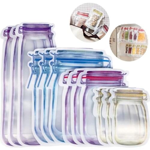 Reusable Mason Jar Bottles Bags Nuts Candy Cookies Bag Waterproof Seal Fresh Food Storage Bag Snacks Sandwich Zip Lock Bags