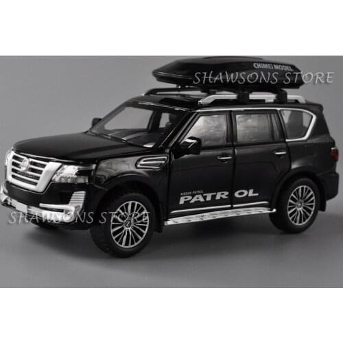 1:32 Scale Diecast Model Car Nissan Patrol SUV With Roof-Box Replica Pull Back Sound & Lights Toy