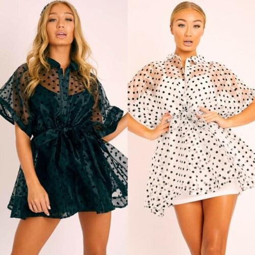 Fashion Womens Ladies Short Sleeve Perspective Mesh Sheer Bikini Cover Up Casual Mini Dress Summer Beach Outfits