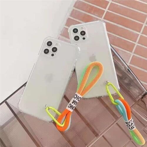 Fashion Fluorescent Lanyard Transparent Soft Case For OPPO Realme C2 5 6 7 X7 Pro XT X50 C20 C21 C15 Find X2 X3 Reno 4 Lte 5Z