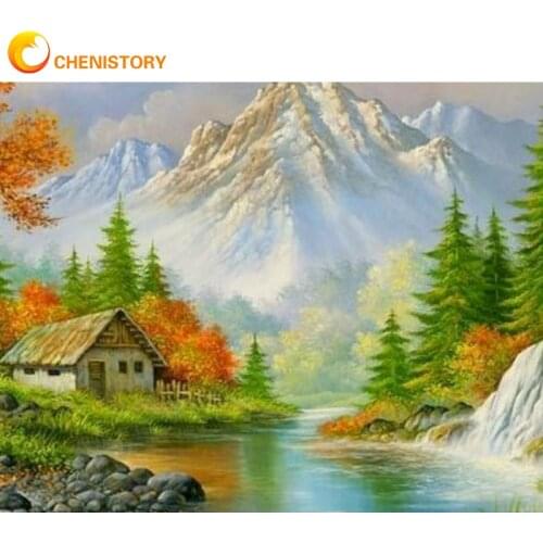 CHENISTORY Oil Painting By Numbers Snow Mountain For Drawing Adult Kit On Canvas With Frame Acrylic HandPainted Paint Home Decor