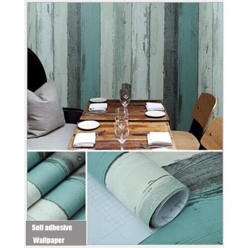 Bedroom Wall paper PVC Self adhesive Wallpaper Waterproof Tape Sticker Mediterranean Wood Striped Wall Stickers for Lliving room