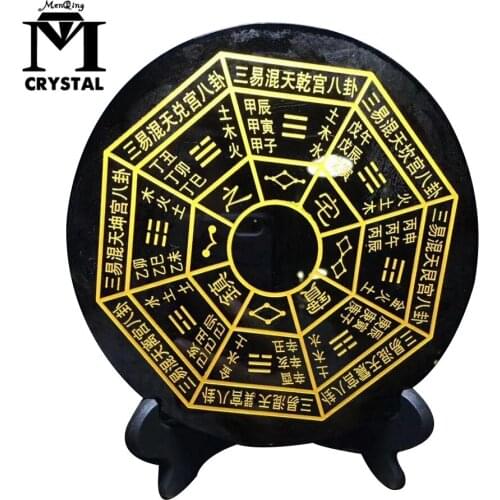 Natural black obsidian stone circle disk round plate fengshui Bagua mirror for home & office decor reiki healing crystal stone