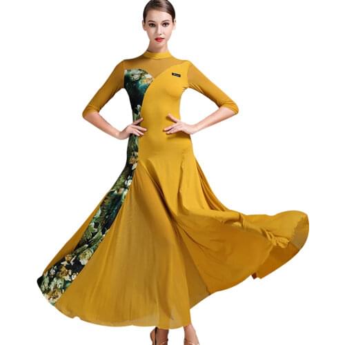 New Autumn Women Ballroom Skirt Floral Patchwork Dance Dress Modern Waltz Competition Dress Girls Ballroom Standard Costume