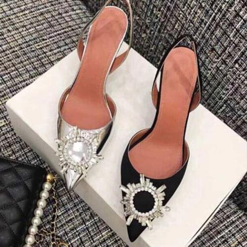 Sexy Sun Flower Crystal Party Wedding Shoes Sandalia Feminina Silver Black Summer Thin Heel Pointed Toe Women Sandals High Heels