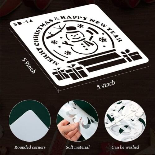 A Lot=24Desgins Snowman Scrapbook Stencils Spray Plastic Mold Shield DIY Cake Hollow Embellishment Print Lace Ruler Valentine