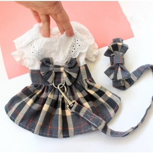 Plaid Dress Pet Clothing Dogs Leash Skirt for Dog Clothes Print Costume French Bulldog Cute Spring Summer Gary Girl Collar Perro