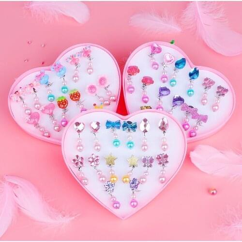 Mixed Styles Cartoon Children Baby Girl Plastic Earrings Kids Ear Clip On Pierced Alloy Painless Earrings For Woman Girls