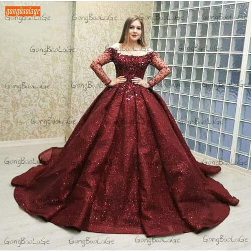 Luxury Arabic Wedding Dresses Lace Up Long Sleeves Vestido De Noiva 2021 Burgundy Beading Bridal Gowns Customized Abiti Da Sposa