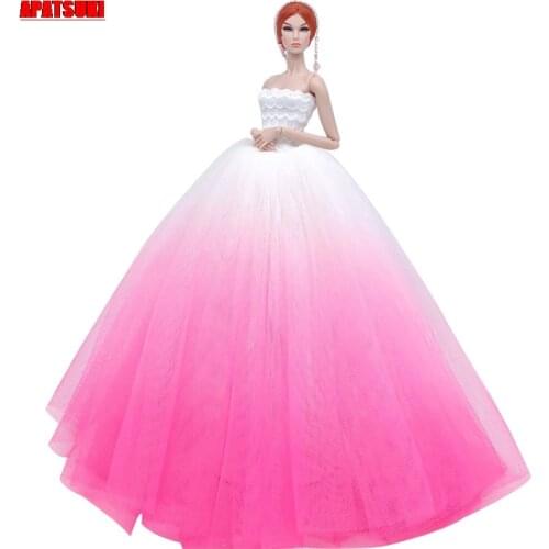 Fashion Doll Clothes For Barbie Doll Outfits Gradient Pink Wedding Dress For 1/6 BJD Doll Gown Toys For Children