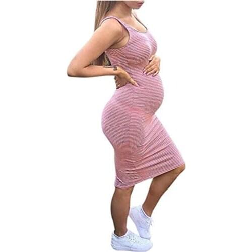 Pink Striped Maternity Dresses Maternity Clothes For Pregnant Women Sleeveless Cotton Dress Pregnancy Clothing Vestidos Gravidas