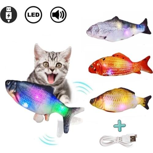 LED Pet Cat Toy Light Electronic Electric USB Charging 30CM Simulation Fish Toys for Dog Cats Chewing Playing Biting Fishes Toys