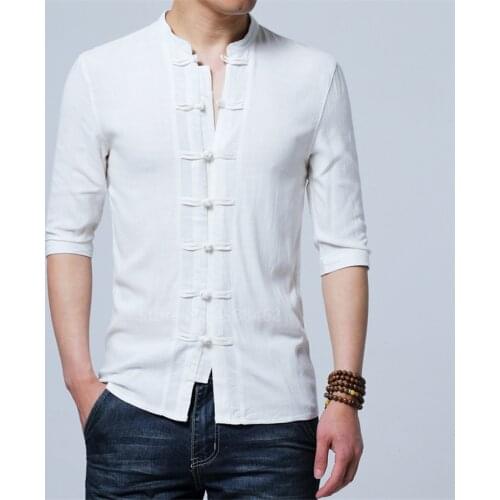 5XL Traditional Chinese Clothing Men Summer Cotton Linen Tang Suit Costume Retro Oriental Shirt Fashion Vintage Kung Fu Tops