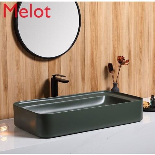 Nordic table basin washbasin home bathroom matte green large size rectangular ceramic art washbasin