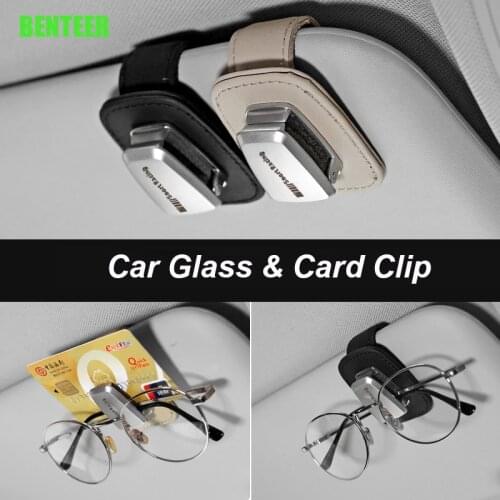 Genuine leather car sunshade car glass clip holder sticker for Mercedes Benz AMG W205 E63 w204 w211 W210 C63 A45 w207 w213 W117