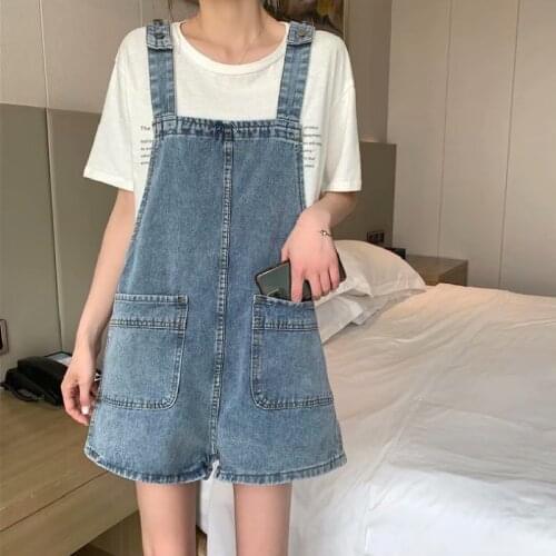 2021 spring and summer new shorts loose large size thin high-waisted wide-leg jeans bib women
