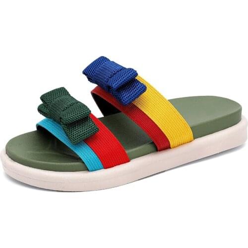 Jumpmore New Womens Shoes Color Contrast Slippers Women Summer Fashion Rainbow Color Casual Beach Sandals Size 35-40