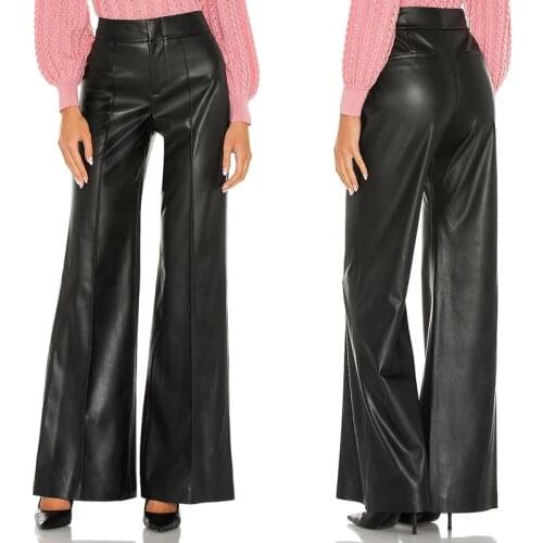 Lady Pu Leather Loose Pants Spring Autumn Casual High-Waisted Slim Pants Temperament Commuting Womens Fashion Wide-Leg Pants