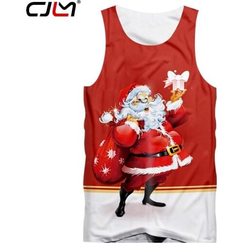 CJLM Winter Red Lovely Santa Claus Vest 3D Printed Funny Slim Fit 5XL 6XL Loose Leisure Man Tank Top