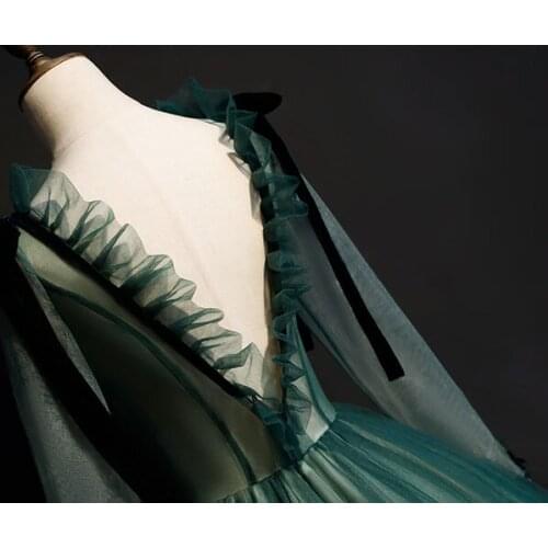 100%real rococo dark green V ruffled back gown Medieval Renaissance gown Sissi princess dress Victorian /Marie Antoinette/ Belle