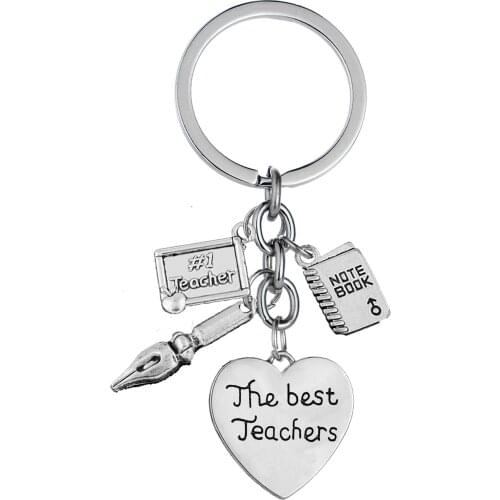 12PC Teacher Jewelry Engraved Words The Best Teachers Keyrings Teacher Pen Notebook Pendant Keychains Thanksgiving Gift Key Ring