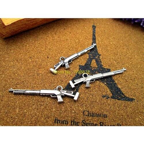 15pcs Sniper Rifle Charms Silver tone 2 sided Rifle gun Charms pendant 45x11mm