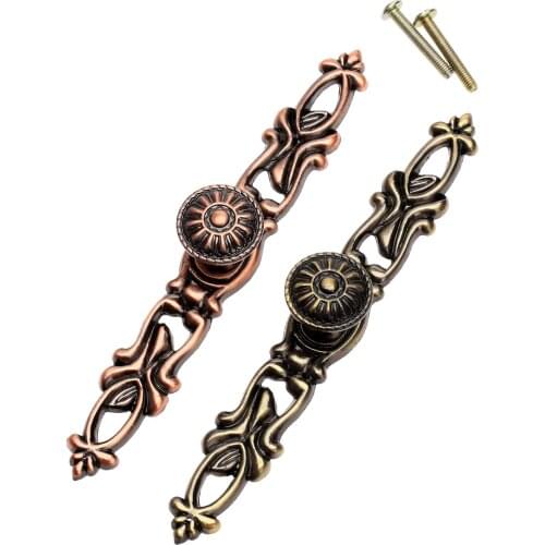 2pcs Brass Door Handle Knobs Retro Antique Bronze Cupboard Cabinet Wardrobe Drawer Furniture Kitchen Pull Vintage Decorative