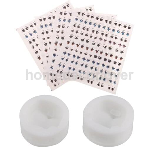 2pcs Silicone Doll Face Moulds &5 Cute Colorful Eye Stickers for Clay Craft